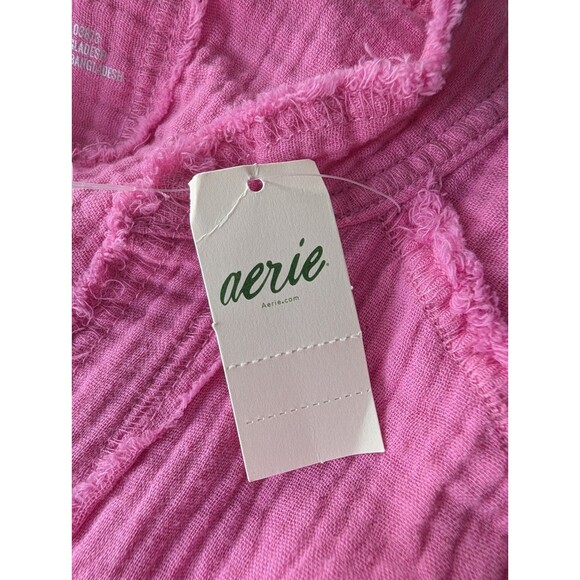 Aerie Women's Pink Pool To Party Cover Up Button Shirt Medium - Picture 7 of 10